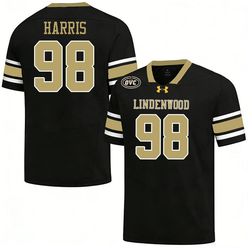 Lindenwood Lions #98 Jonathan Harris College Football Jerseys,Uniforms-Black